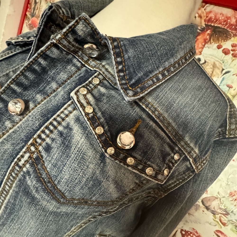 Earl Jeans Crystal Rhinestone Cowgirl Denim Jacket with Bling